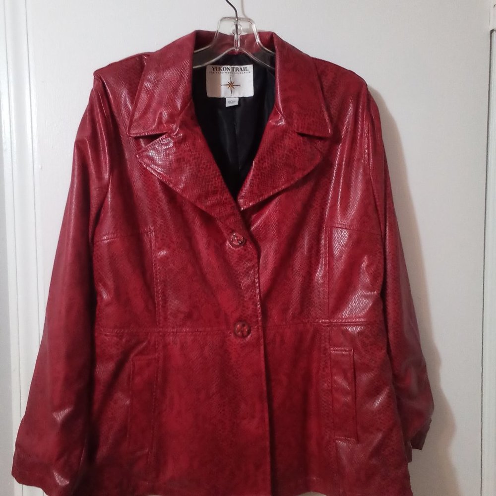 Women's Red Midwaist Snakeskin Faux Leather Coat